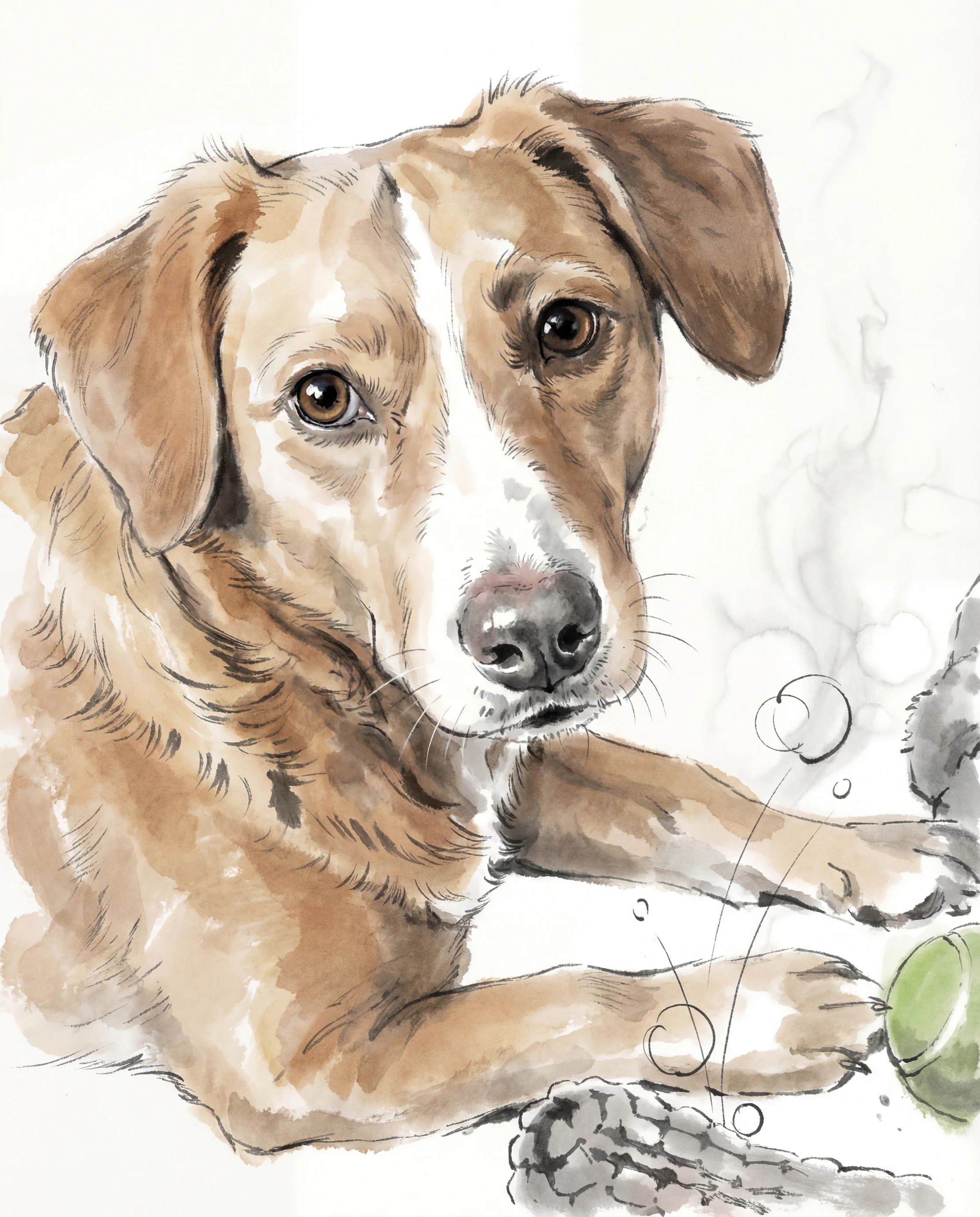 Ink Wash pet portrait example by Loyal Studio