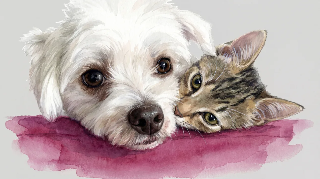 White terrier and tabby kitten — Portrait